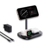 Baseus EnerFill FS41 3-in-1 vezeték nélküli töltő állvány 22,5W, fekete + 45W hálózati gyorstöltő + USB Type-C, 1m kábel