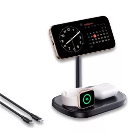   Baseus EnerFill FS41 3-in-1 vezeték nélküli töltő állvány 22,5W, fekete + USB Type-C, 1m kábel