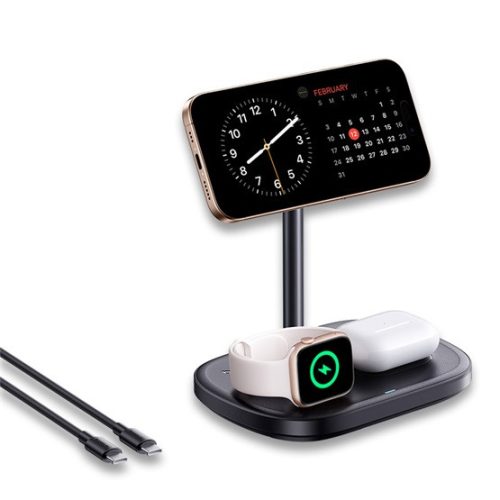 Baseus EnerFill FS41 3-in-1 vezeték nélküli töltő állvány 22,5W, fekete + USB Type-C, 1m kábel