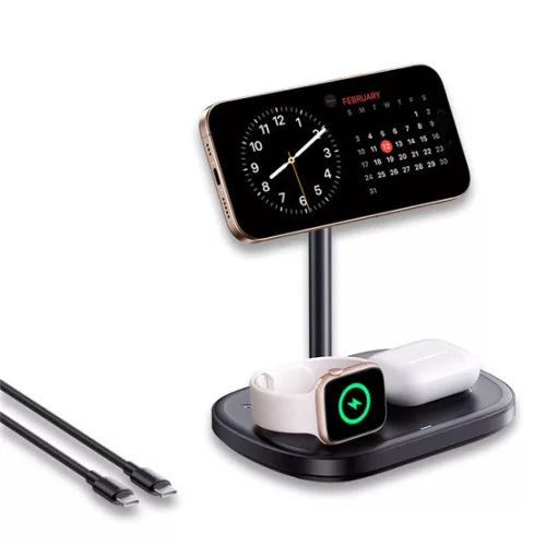 Baseus EnerFill FS41 3-in-1 vezeték nélküli töltő állvány 22,5W, fekete + USB Type-C, 1m kábel