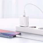Baseus Super Si hálózati gyorstöltő 20W, USB Type-C, fehér + 20W USB Type-C – iPhone 1m kábel