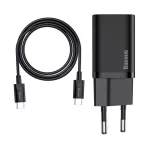 Baseus Super Si hálózati gyorstöltő 25W, USB Type-C, fekete + 3A USB Type-C, 1m kábel