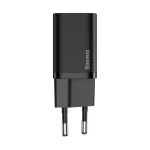 Baseus Super Si hálózati gyorstöltő 25W, USB Type-C, fekete + 3A USB Type-C, 1m kábel