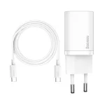 Baseus Super Si hálózati gyorstöltő 25W, USB Type-C, fehér + 3A USB Type-C, 1m kábel