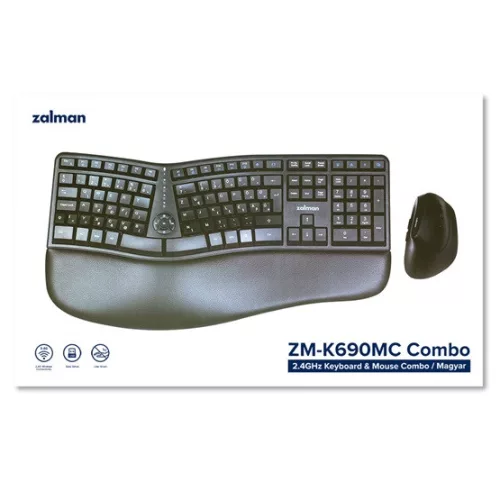 Zalman ZM-K690M Magyar Ergonomikus Billentyűzet + egér Kombó (C-típusú egérrel)