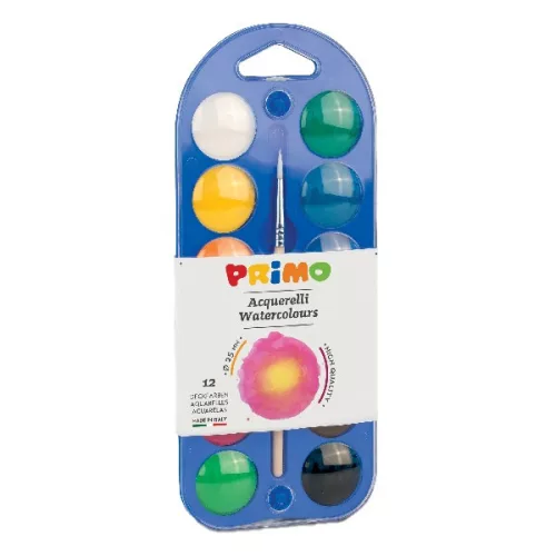 Vízfesték PRIMO 25 mm ajándék ecsettel 12 darabos