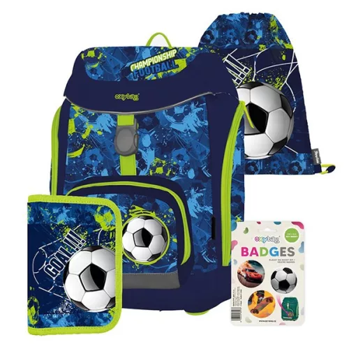 Iskolatáska szett OXY SHERPY 4 részes Football tolltartóval, tornazsákkal és cserélhető matricával
